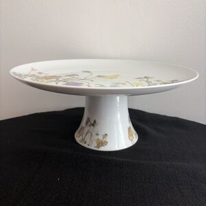 VTG 1975 Butterfly Floral Cake Plate Nature Garden Society Fine China By Enesco